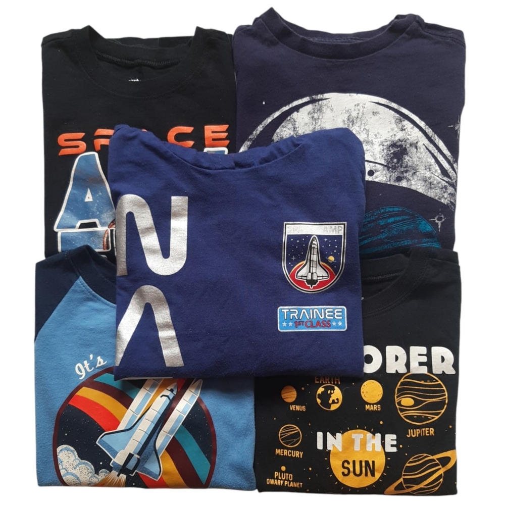 Boys Sz 5T/XS Long/Short Sleeve Blue Black Space Theme Graphic T-Shirt Bundle